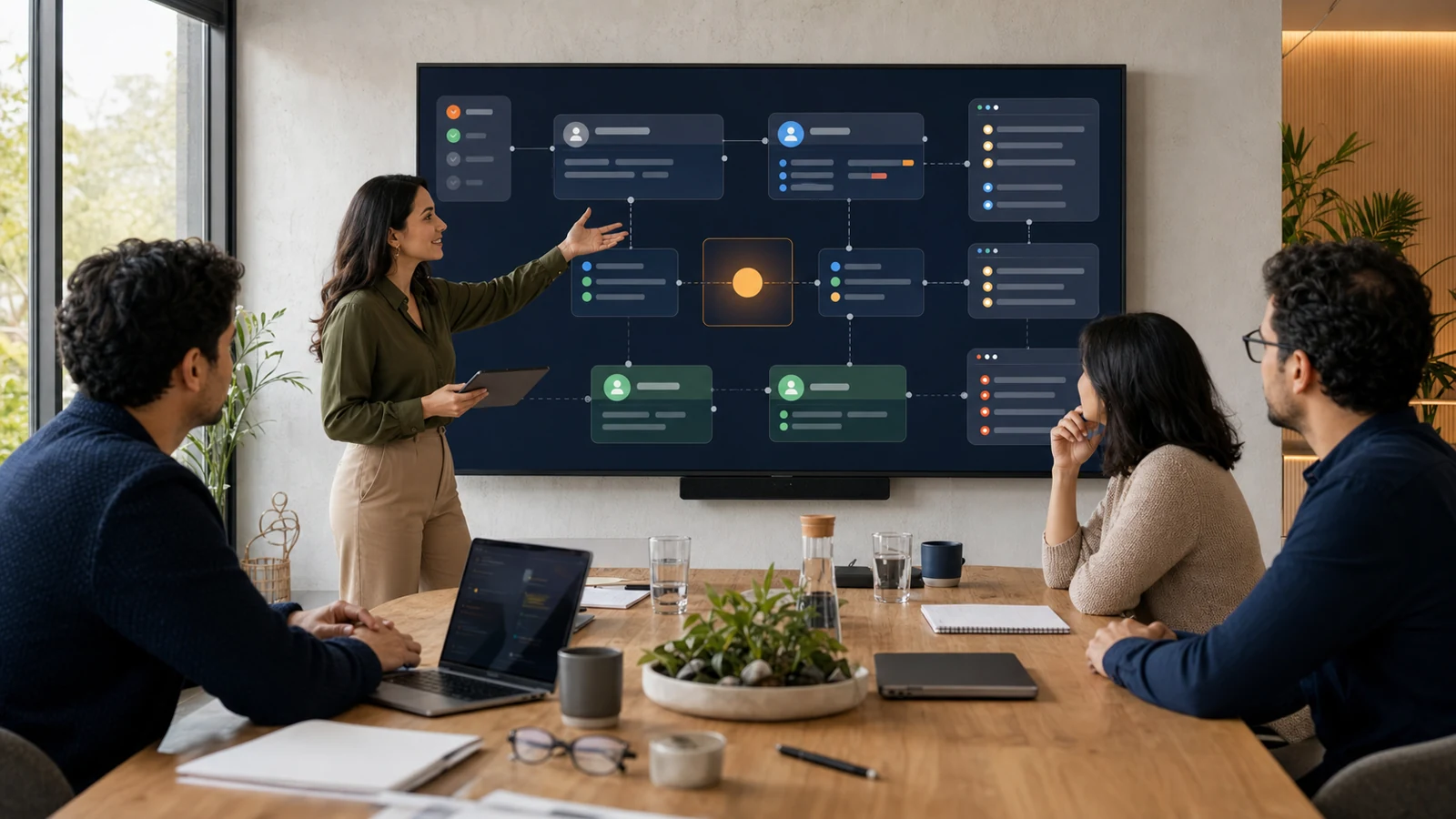 Equipo auditando un tablero de visibilidad de marca en ChatGPT, Gemini y motores de respuesta